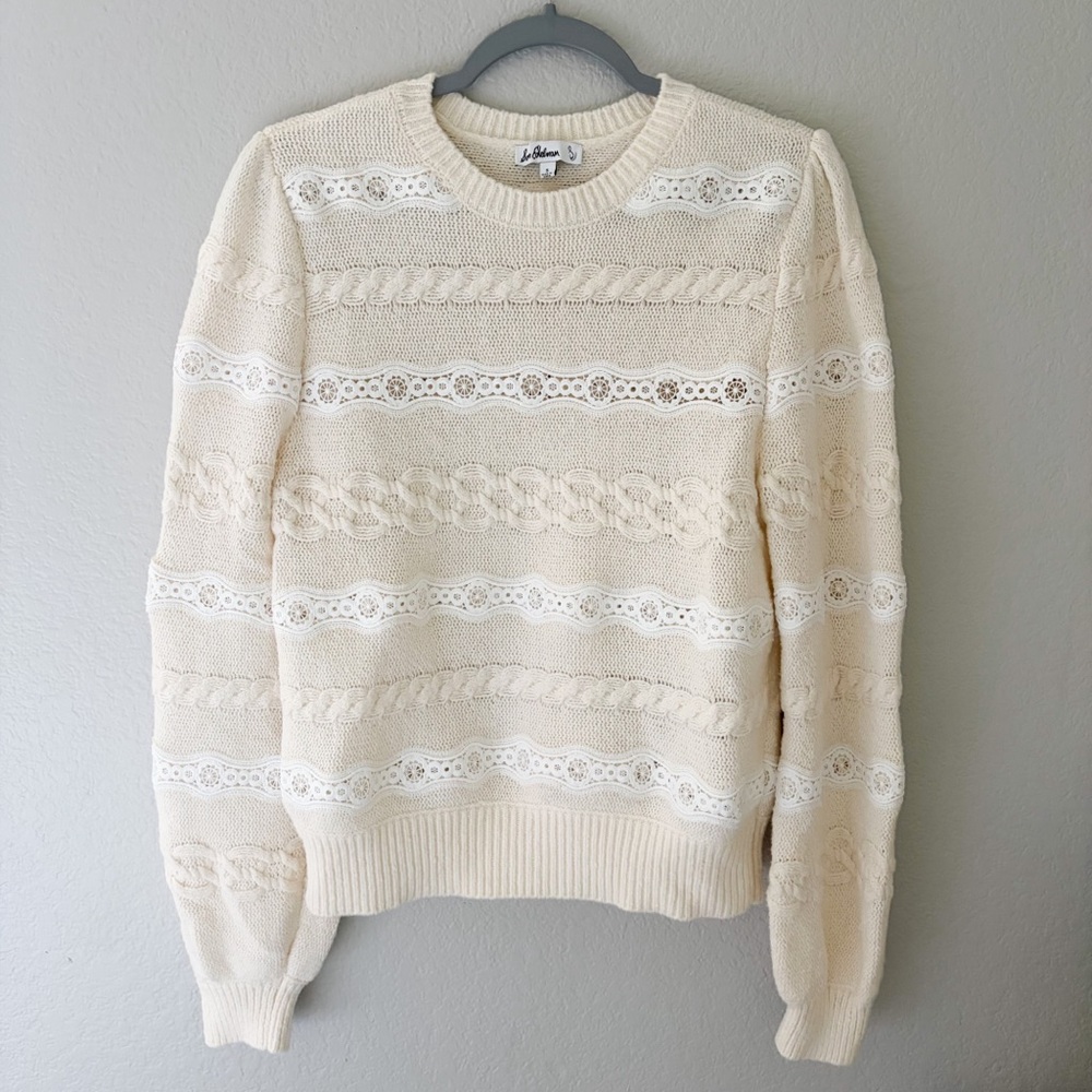 Sam Edelman Cream Cable Knit Lace Knit Sweater